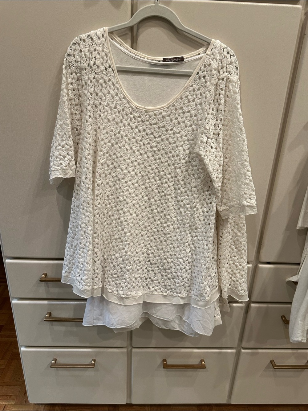 Women's White Layered Crochet Knit Top